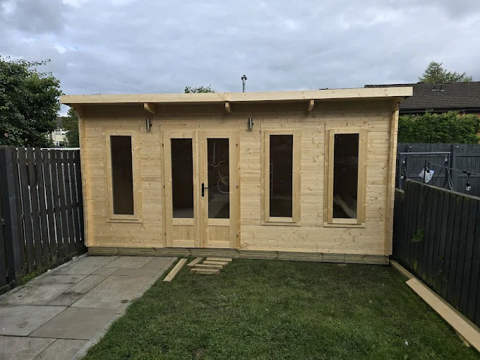 Garden building with modern design and large glazing