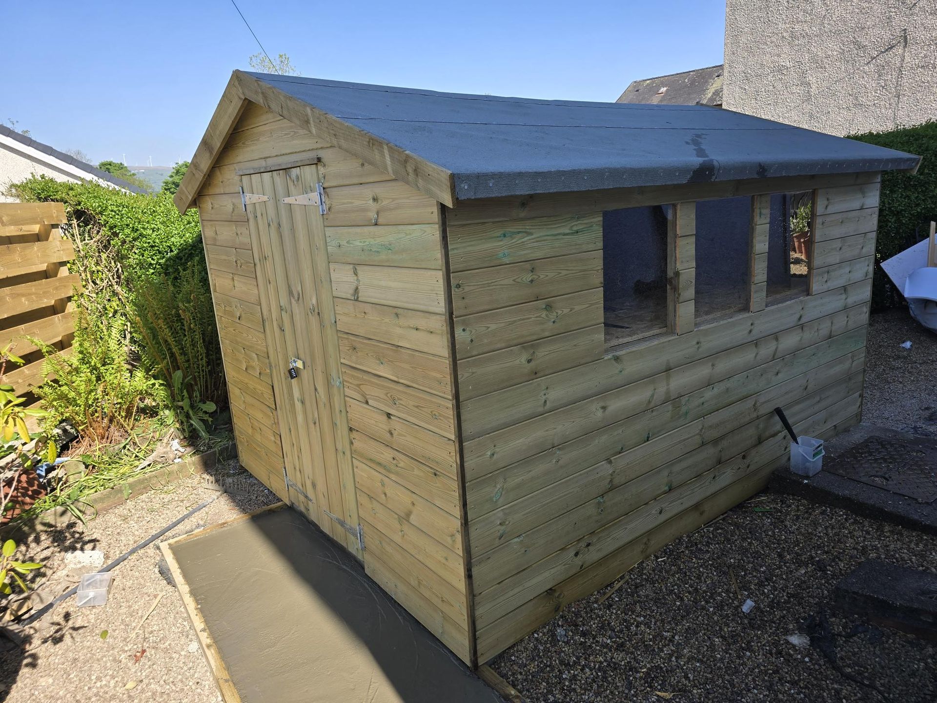 Timber garden shed with apex roof